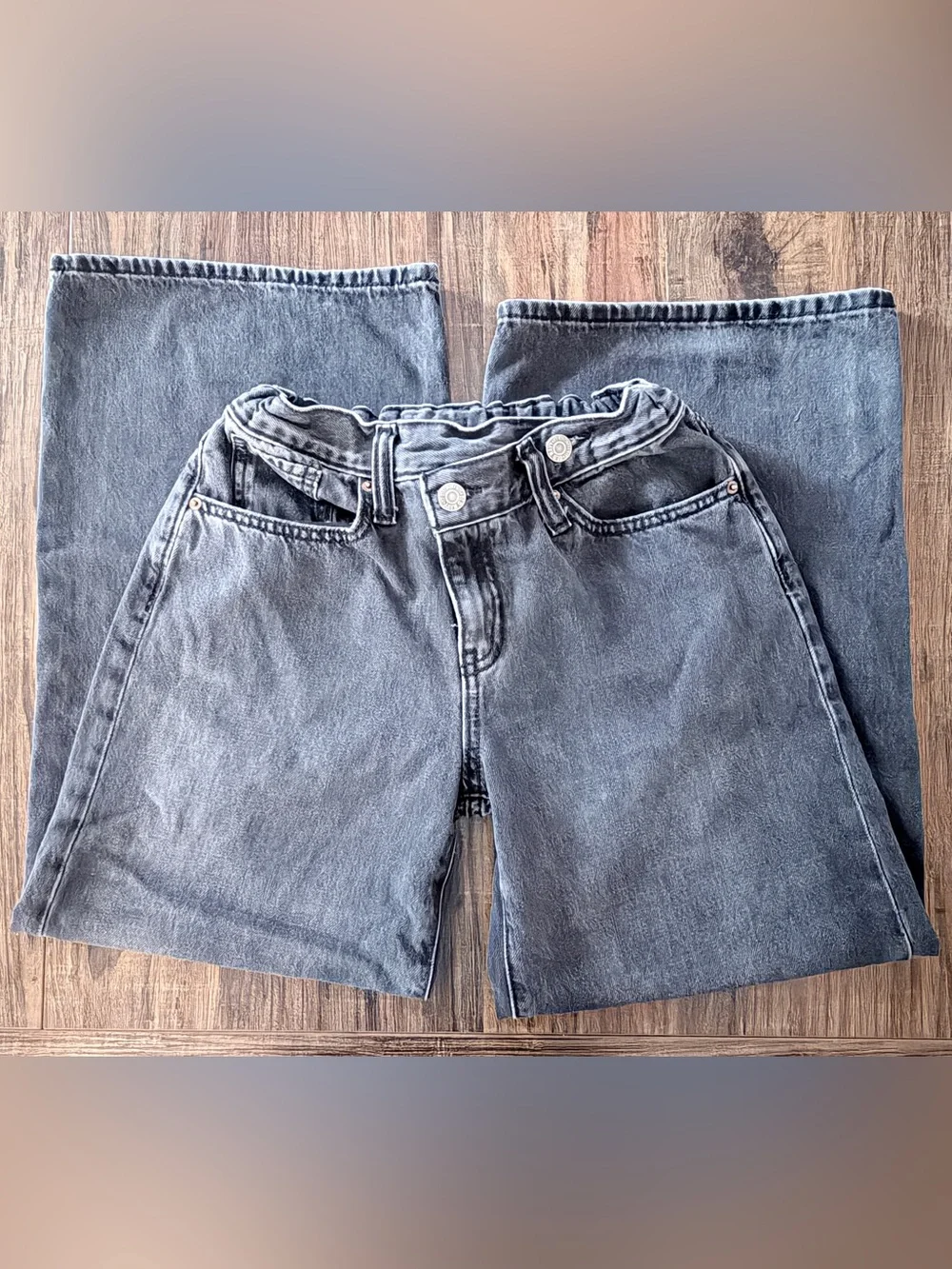 Old Navy Girls Size 12 High Rise Super Baggy Wide Leg Jeans Washed Black Denim